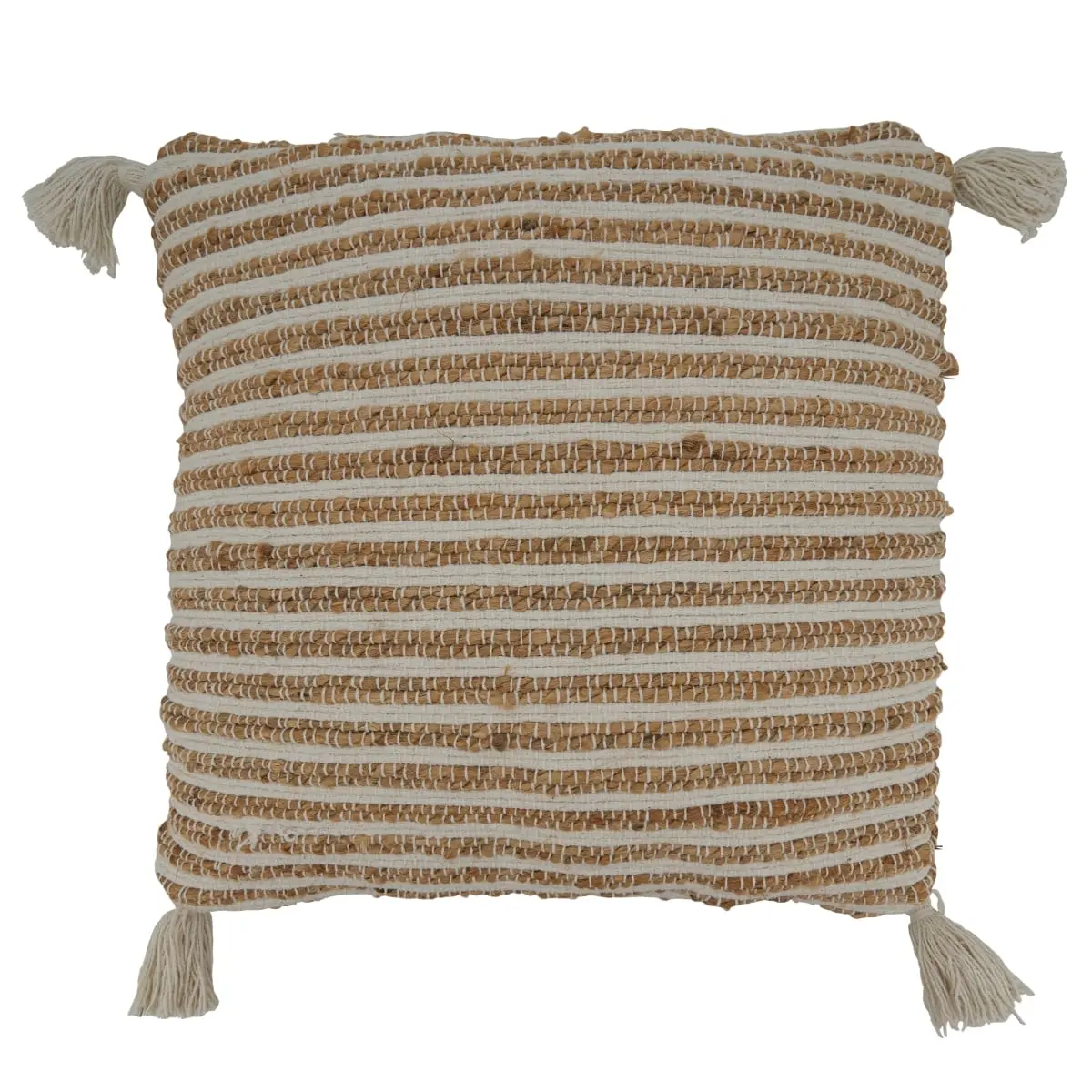 20 in. Striped Tassel Square Pillow Cover - Stripe Cushion Covers for Home Decor, White