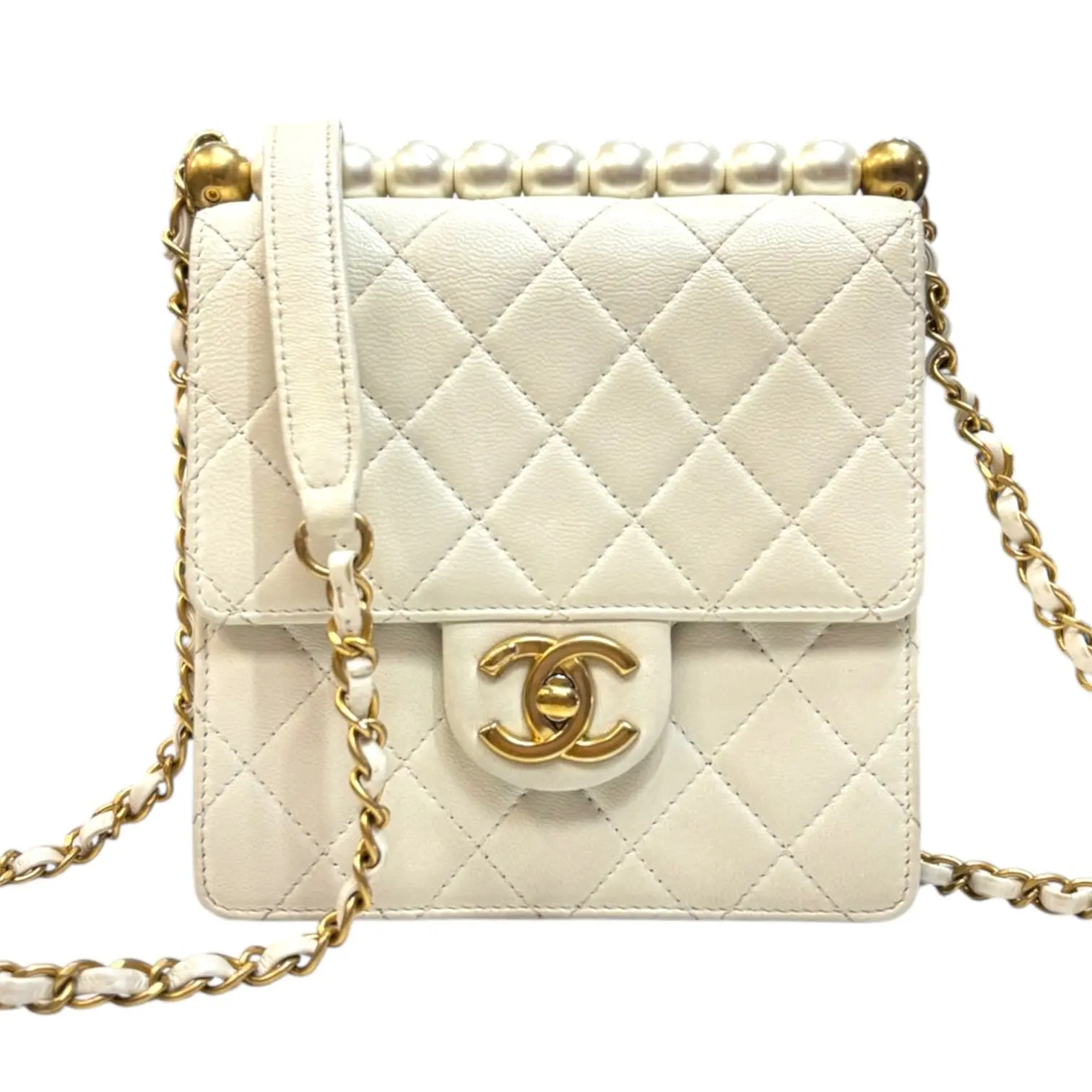 Pre-owned CHANEL caviar leather Crossbody bags Ivory Caviar Quilted Chic Pearls Flap Chain Bag