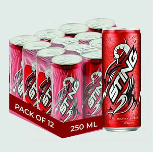 Sting Strawberry Energy Drink Pack of 12 (250ml Each) – Bulk Carbonated Energy Beverage, Refreshing Berry Flavor Drink for Daily Energy