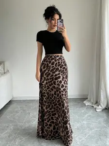 Women's Leopard Print Casual Elegant A-Line Woven Skirt, High Waist Slim Fit Fitted Midi Skirt, Spring & Fall Fashion, Ladies' Clothing