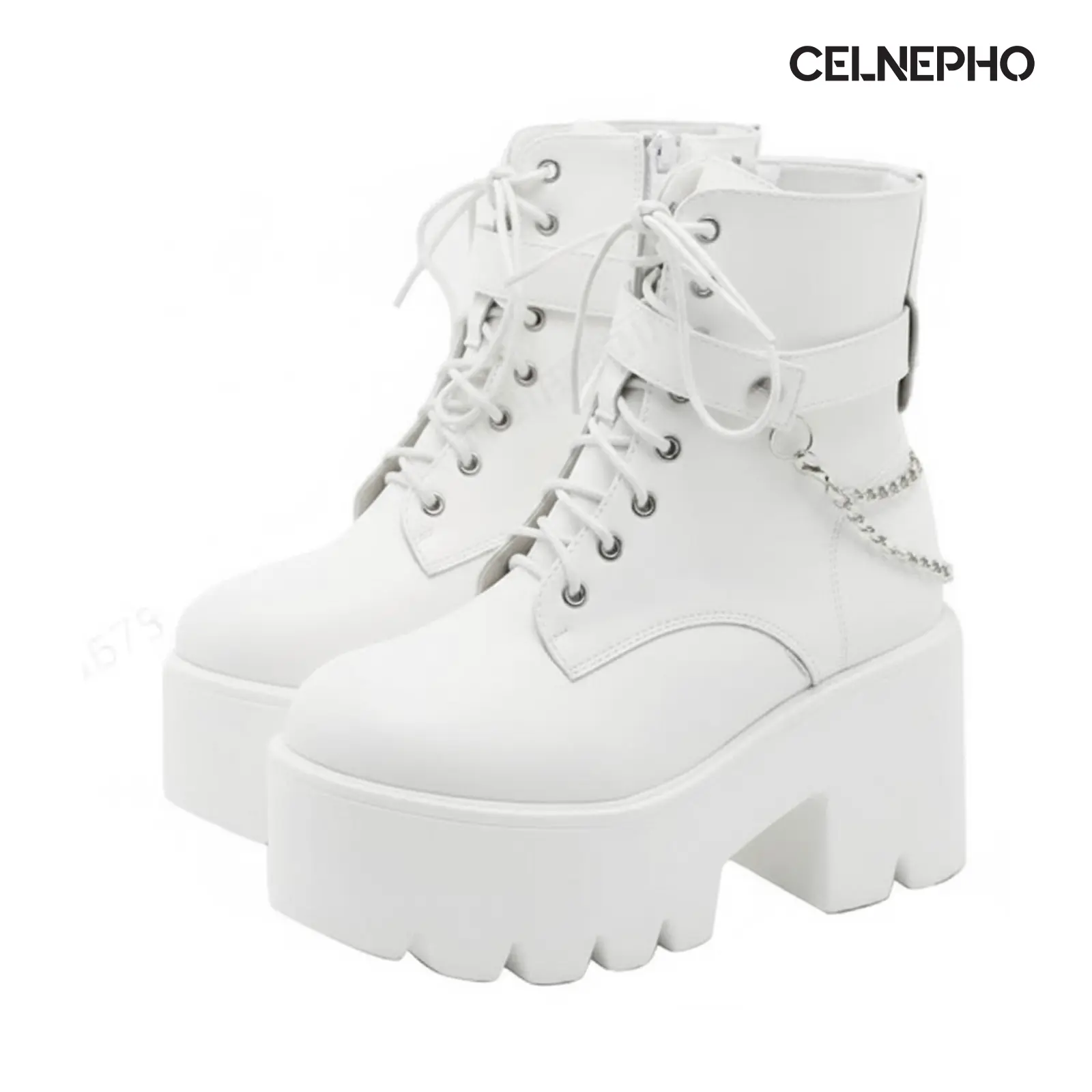 CELNEPHO Platform Boots for Women Round Toe Chunky Wedge Heel Rave Boots Side Zipper Closure Goth Punk Booties Lace Up Metal Chain Design Cosplay Party Gift Spring Dress Shoes