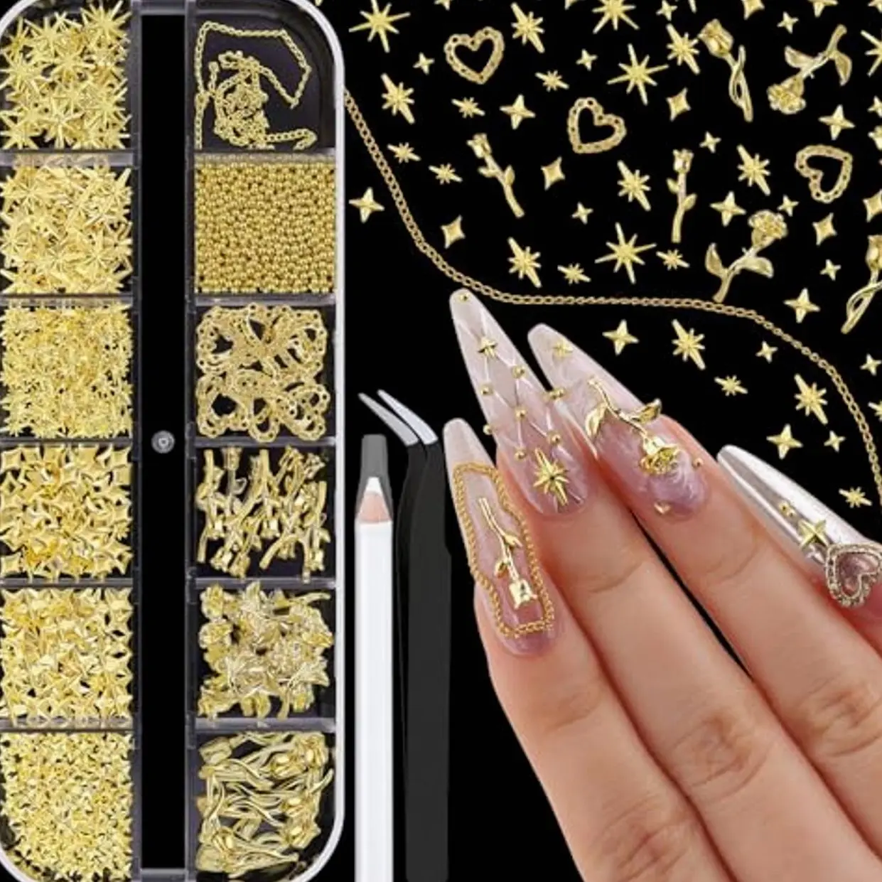 Gold Rose & Star with Tweezers and Pickup Pencil