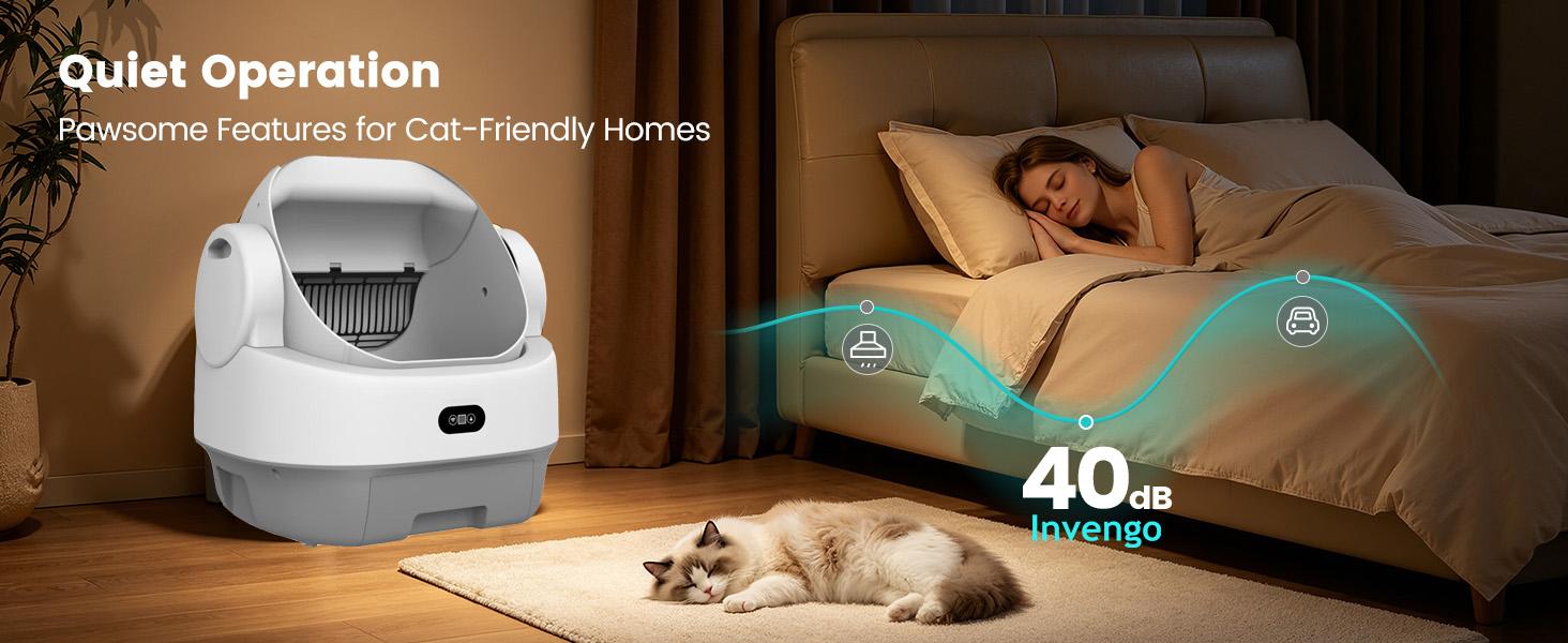 Automatic Cat Litter Box,Self Cleaning Litter Box for Multiple Cats with Open Top Design, App Control, Safety Protection, Ultra-Quiet，Easy Setup,White