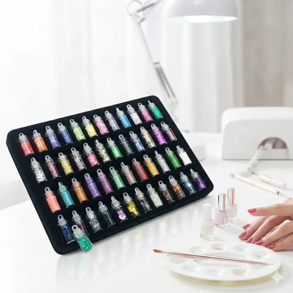 Glitter Nail Art Kit: Heart & Star Gems, Crystal Rhinestones, Shiny Sequins, Anti-Tarnish Coating, Portable Storage Set for DIY Manicure