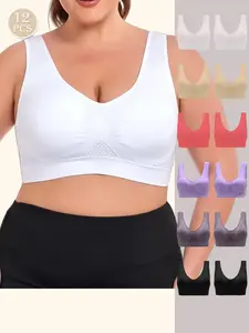Plus Size Women's Sports Bra, High Support, Wire-Free, Yoga & Fitness Bra, Wireless & Breathable, Cooling, Lifting & Comfortable,1 Pack/ 2 Pack/3 Pack/6 Pack/12 Pack.