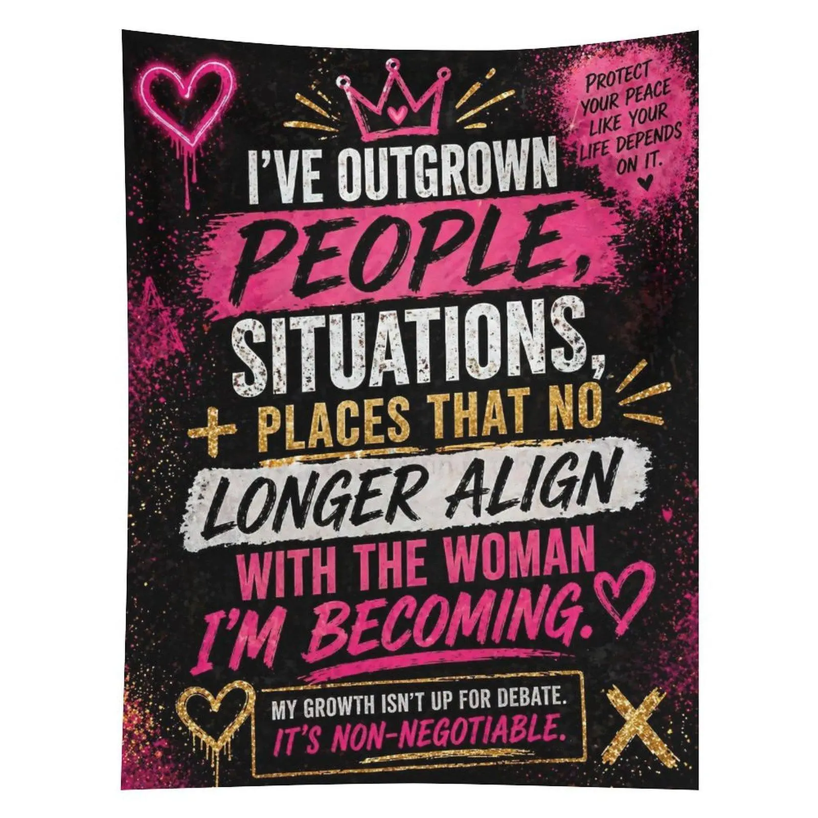 I've Outgrown People Tapestry Pink Growth Quote Wall Hanging Decor