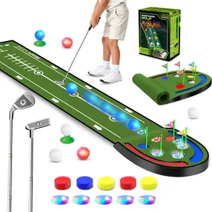 VATOS Golf Putting Mat Indoor for Kids - Golf Game Set with LED Balls, Glow Holes, Irons & Putters, Portable Putting Green Outdoor for Home Backyard Party, Golfs Toy Gifts for Kids 6-14