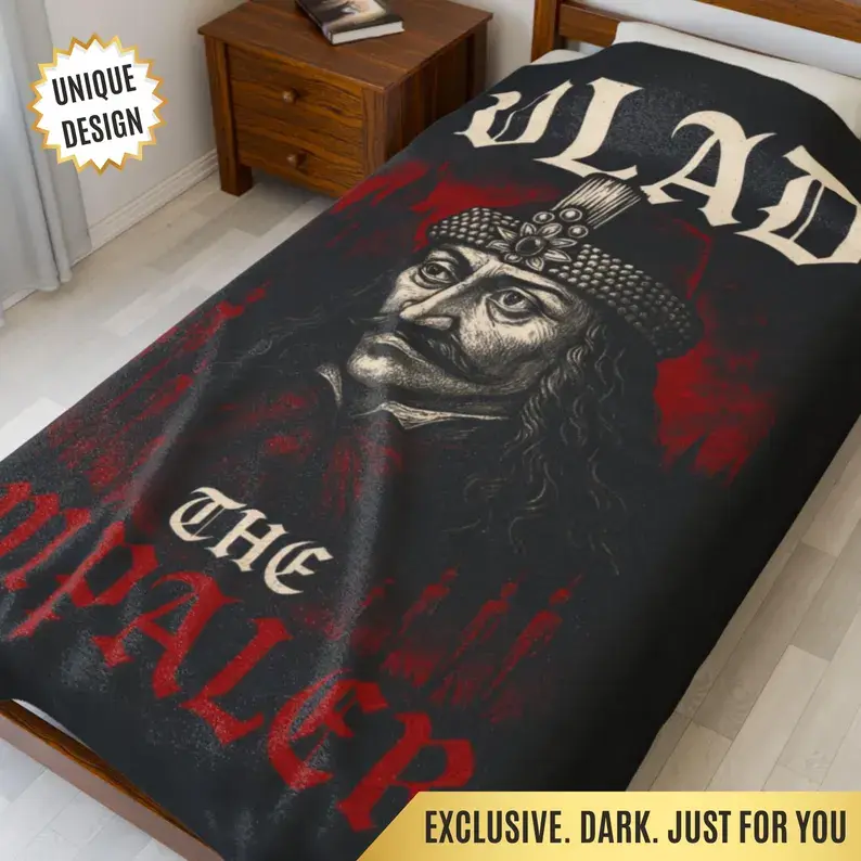 Vlad The Impaler Blanket Gothic Throw of Vlad Tepes, Dark Dracula Vibes, Gothic Home Decor Gift for Vampire & Gothic Lovers Bold edgy design for goth Harajuku, Gift Blanket  Decor Christmas and Halloween and Birthday