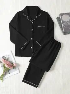 Comfortable Satin Pajamas for Women, Button Front Long Sleeve Top, Elastic Waist Pants, Casual Sleepwear for All Seasons