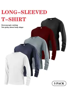 Men's Quick-Dry Moisture-Wicking Base Layer Long Sleeve Shirts 5pcs Breathable Athletic Layering Tops Round Neck Gym Workout Wear for Running Cycling Training Solid Color Multi-Package SpringStatements
