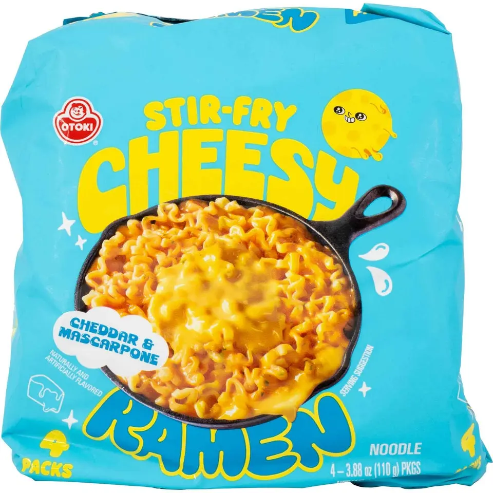 Ottogi Korean Creamy Cheese Instant Noodles 4-Pack - 2 Flavors (Cheddar & Mascarpone, Spicy Chili & Cheddar) Cheesy Stir Fry Ramen, 15.5-16.9 Oz Pantry Food, Snacks, Korean Food
