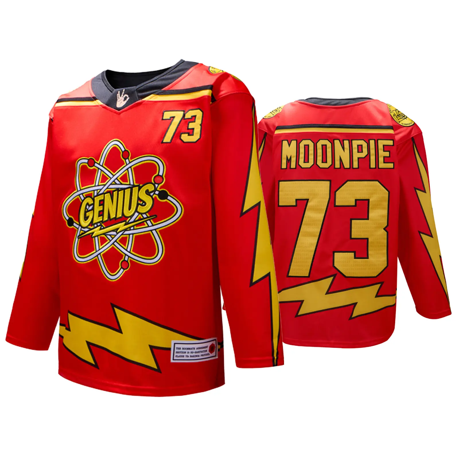 Genius 73 Men's Unisex Embroidered Hockey Jersey - 220g Oversized Long-Sleeved Streetwear Shirt, Plus Size Fit, Applique Details, Harajuku "That Is My Spot" Nerd Culture Fan Top, High Performance Activewear, Fitness Sport Outfits, Sporty Sports Tops