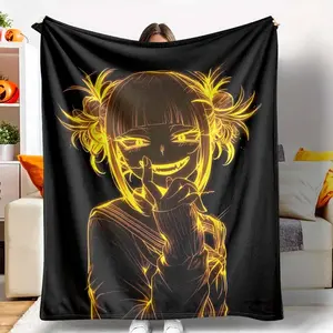 Glow Himiko Toga Anime Character Art Flannel Blanket Neon Outline Design Ultra Soft Cozy Warm Lightweight Plush Throw Blanket for Living Room Bedroom Sofa Couch Travel Gifts