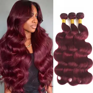 【Gefily】99J Dark Red Body Wave 12A Unprocessed Brazilian Hair Bundles Human 3 Bundles Hair Weave Extensions Shed-Free & Silky 12-30 Inch Deals Real