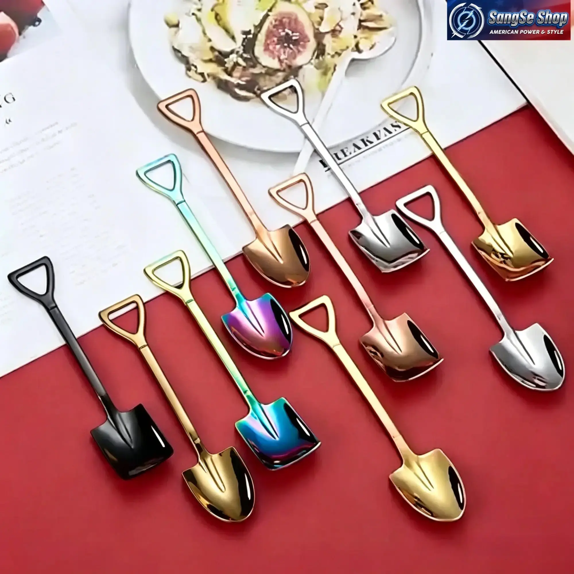 10-Piece Shovel-Style Dessert Spoons, Mirror-Polished Stainless Steel Cutlery for Home, Restaurant, Coffee, and Tea, Tableware, Shovel Shape, Spade Form, Creative Shovel Design