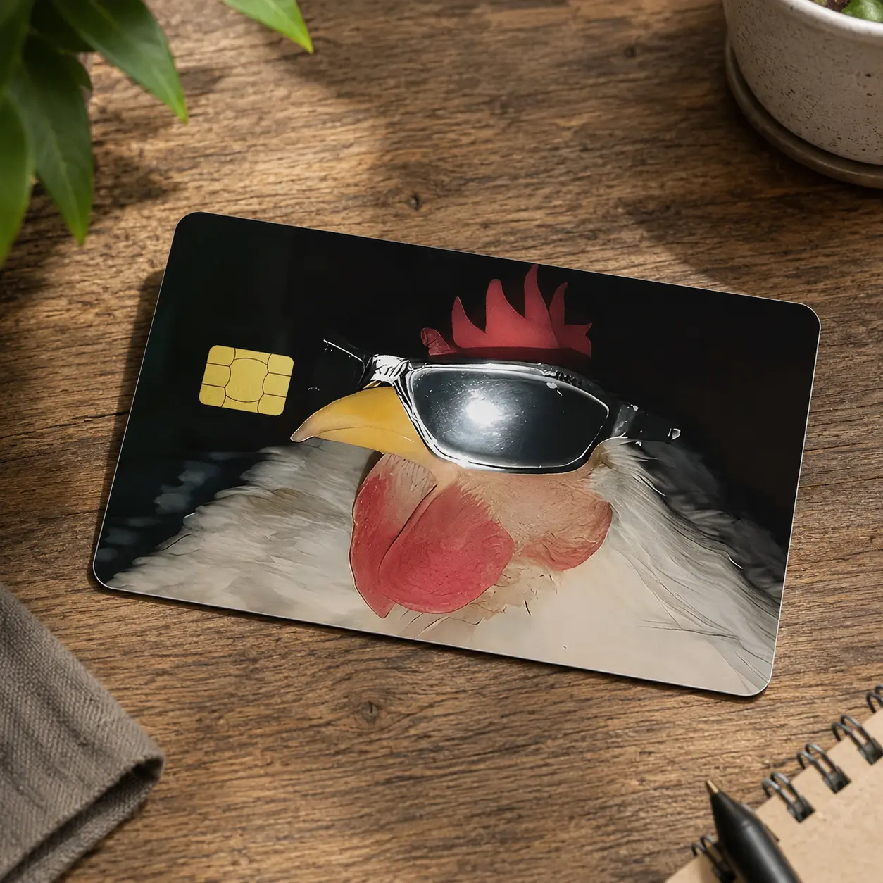 (2pcs per pack) Funny Chicken Card Skin Sticker, Cool Rooster Portrait Wallet Card Wrap, Premium Protective Card Cover, Easy Peel and Apply Accessory for Animal Lovers