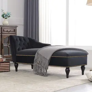 58" Velvet Chaise Lounge,Button Tufted Right Arm Facing LoungeChair Sleeper Sofa with Nailhead Trim & Solid Wood Legs for Living Room or Office
