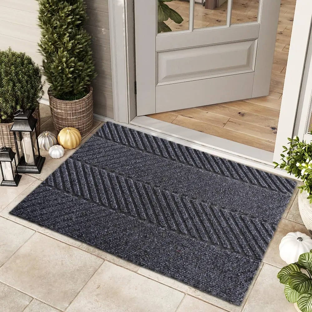 Garvee Front Door Mat Indoor Outdoor Entrance, 32" x 48" Heavy Duty Entryway Doormat Commercial Industrial Rug Low Profile Welcome Entry Door Mat Non Slip Backing for Entrance Home Office Gray