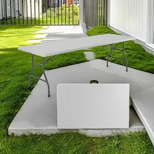6FT Folding Table for Indoor Outdoor Portable Heavy Duty Fold-in-Half Plastic Dining Picnic Party Camping Table with Carrying Handle 6 Feet Foldable Table with Built in Handle & Steel Legs Perfect for Party Dining Wedding Event