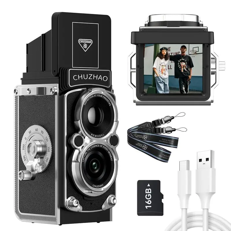 Retro Mini Camera with 16GB Card, 12MP Autofocus, 1080P FHD Small Video Recording Camera, Suitable for Beginners/Teens/Adults/Kids
