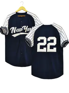 Men's New York #22 Baseball Jersey, Stretch Breathable Embroidered Button Sportswear, Loose Fit Casual Training Game Party Shirt