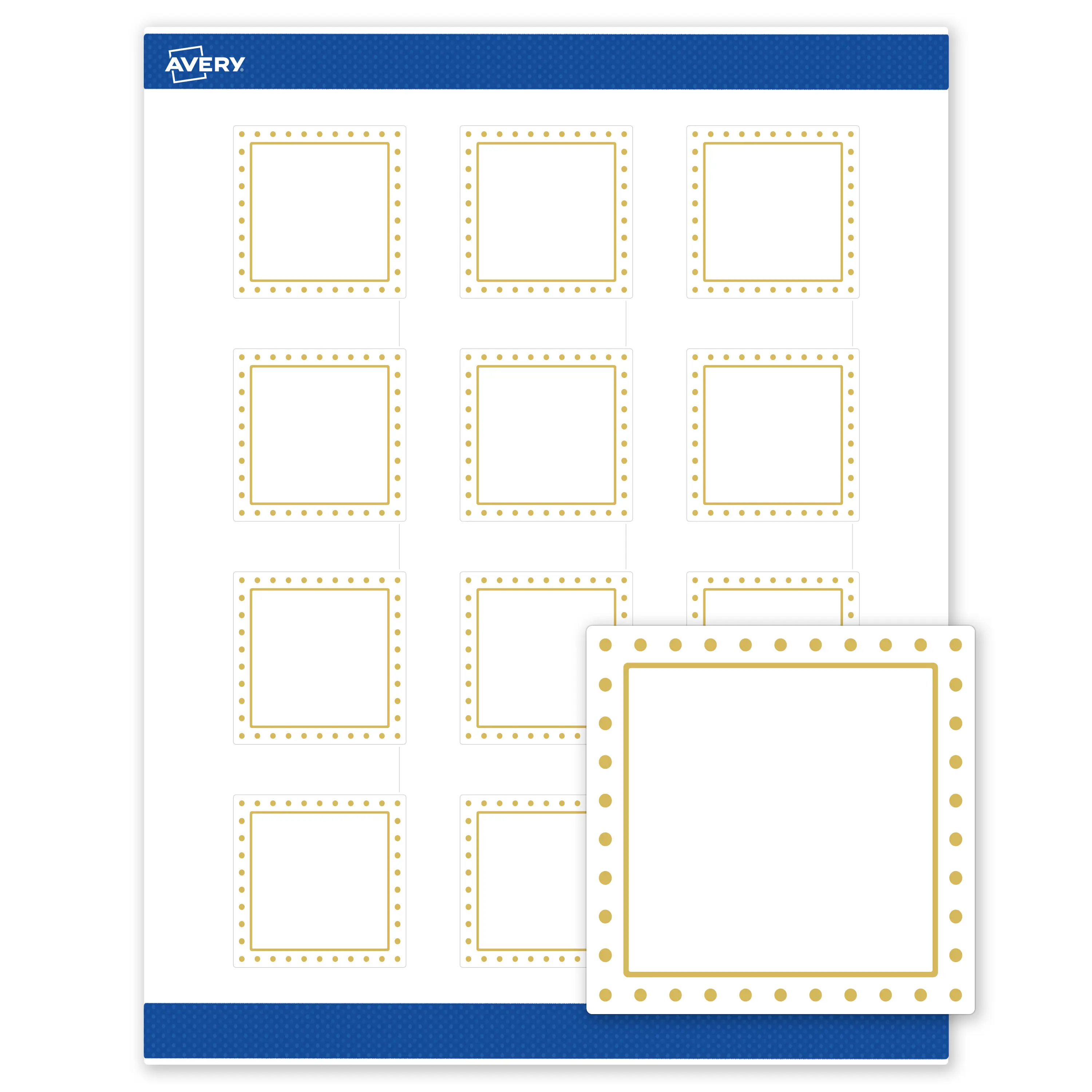 Avery Printable Square Labels, Gold Border with Gold Dots, 2" x 2", Matte White Square Labels, Permanent, Laser/Inkjet, 120ct, Great for Product Labels