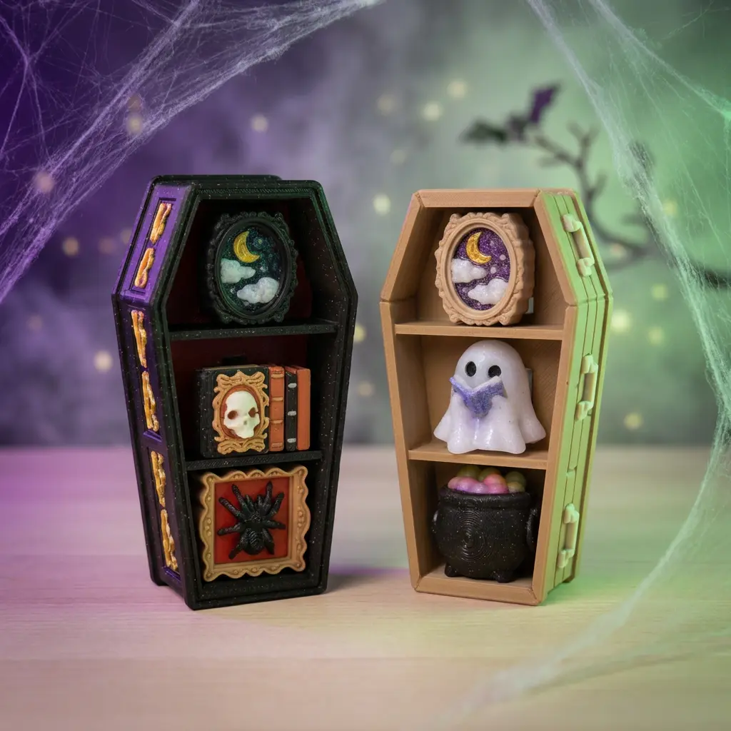 Coffin Clicker Fidget Toy – Spooky Coffin Shelf Curio, Goth Halloween Desk Decor, ASMR Clicky Latch