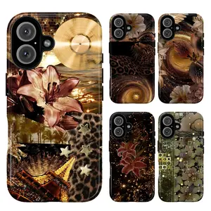 Luxury Gold Collage Phone Case – Leopard, Flower & Cosmic Swirl Glam Aesthetic Cover for iPhone 11 12 13 14 15 16 17 Pro Max & Samsung S21-S25 | Dark Elegant Style