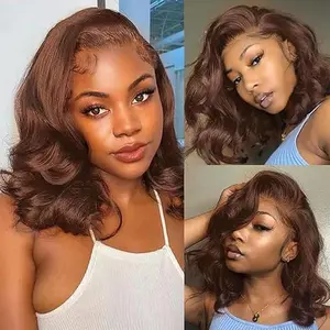 Chocolate Brown Bob Wig Human Hair Glueless Wigs Human Hair Pre Plucked Body Wave 5x5 Lace Wigs 250 Density 100%  Human Hair