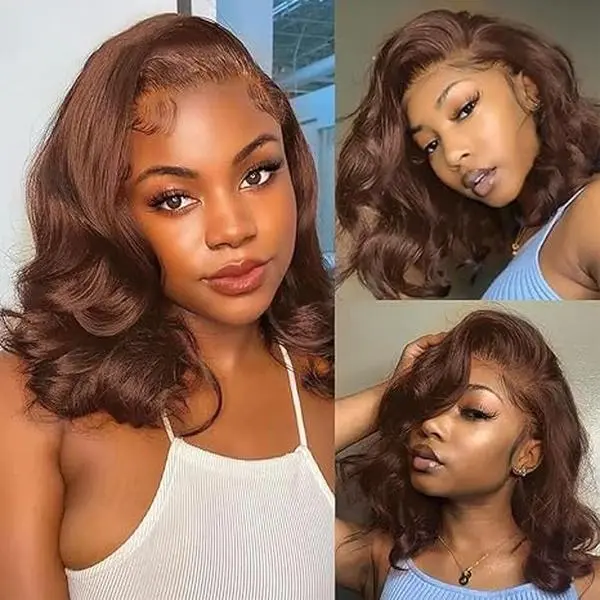 Chocolate Brown Bob Wig Human Hair Glueless Wigs Human Hair Pre Plucked Body Wave 5x5 Lace Wigs 250 Density 100%  Human Hair
