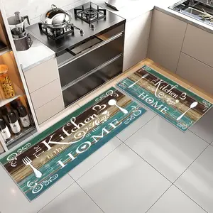 Kitchen Floor Mat, 2 Counts/set Letter Pattern Non-slip Kitchen Rug, Waterproof Kitchen Runner Rug for Home Dormitory Hotel