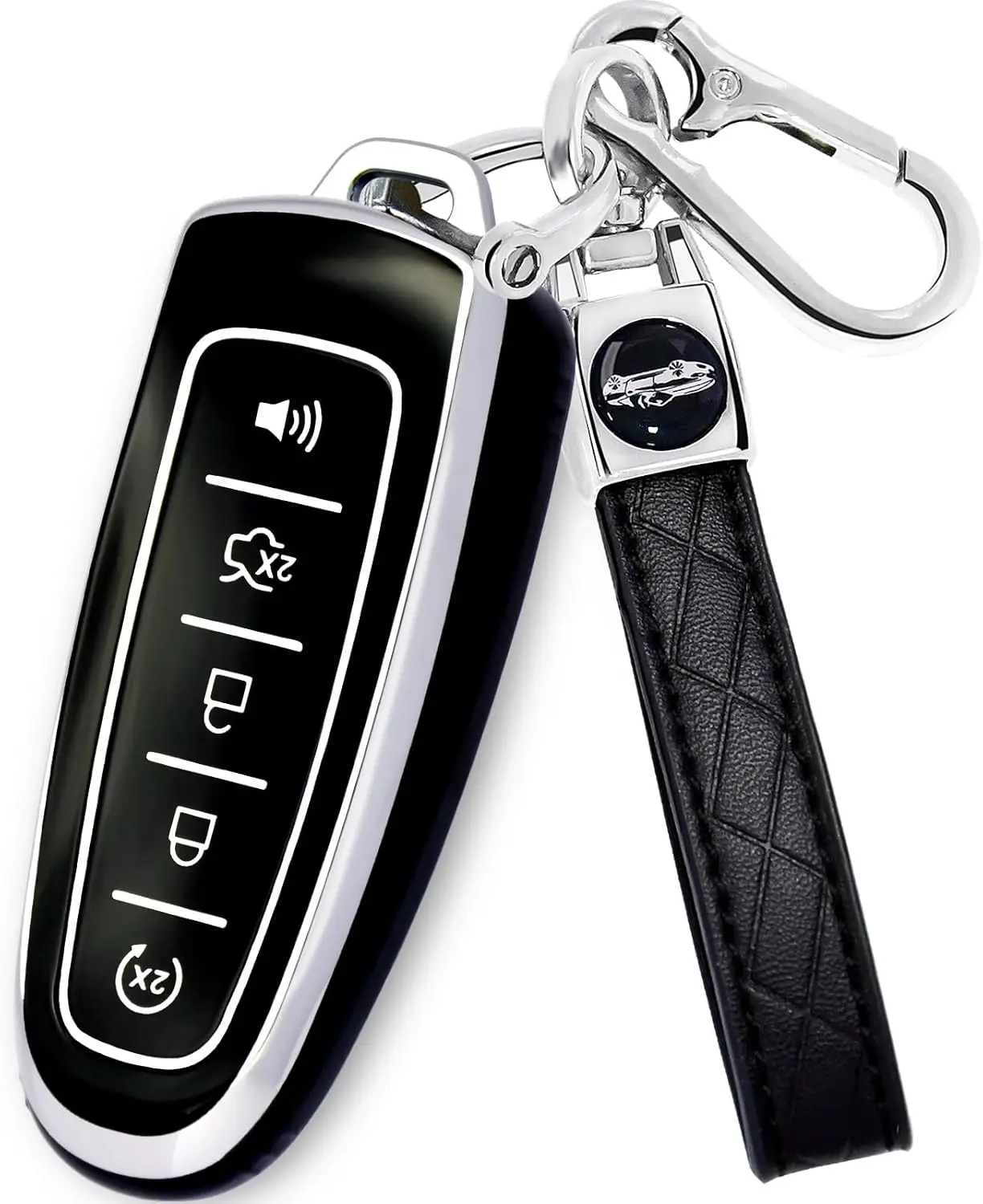 for  Key Fob Cover with Keychain,Key Fob Cover Case  Compatible with  C-Max Edge Escape Expedition Explorer Flex Focus Taurus Lincoln MKS MKT MKX Smart Remote Key (Black)
