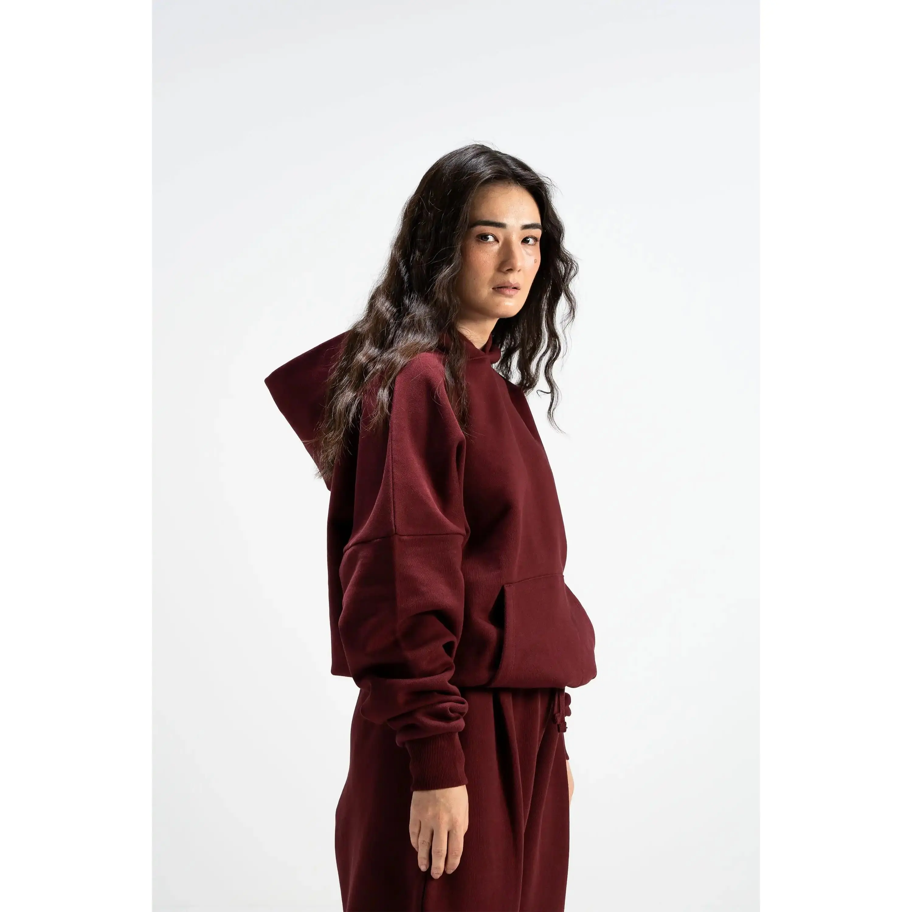 Heavyweight Boxy Hoodie 520GSM – 100% GOTS Organic Cotton Oversized Unisex Pullover Hoodie [Maroon]