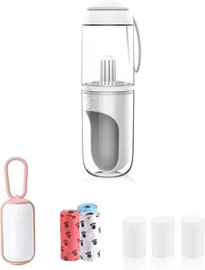 KuraMart Portable Dog Pet Travel Water Bottle with Leak-Proof Design, 330ml Capacity, Built-in PP Filter, Poop Bag Dispenser & 3 Rolls Waste Bags for Outdoor Walking Hiking Travel
