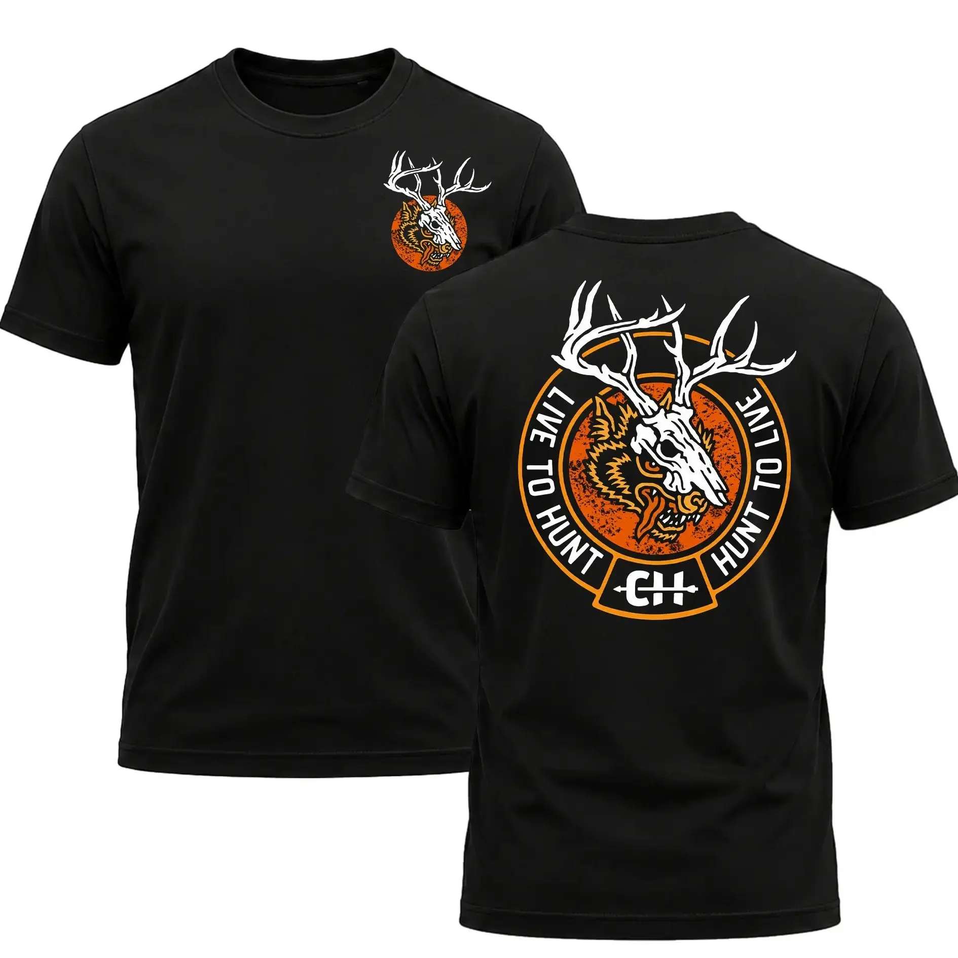 Hoyt Archery Outdoor Hunt To Live Men's Shirt, Hunting T-shirt, Crew Bowhunting Shirt, Deer Skull Archery Tee, Archery Tactical Gear, Unisex Short Sleeve Casual 100%, Outdoor Gift For Men, Made In USA.