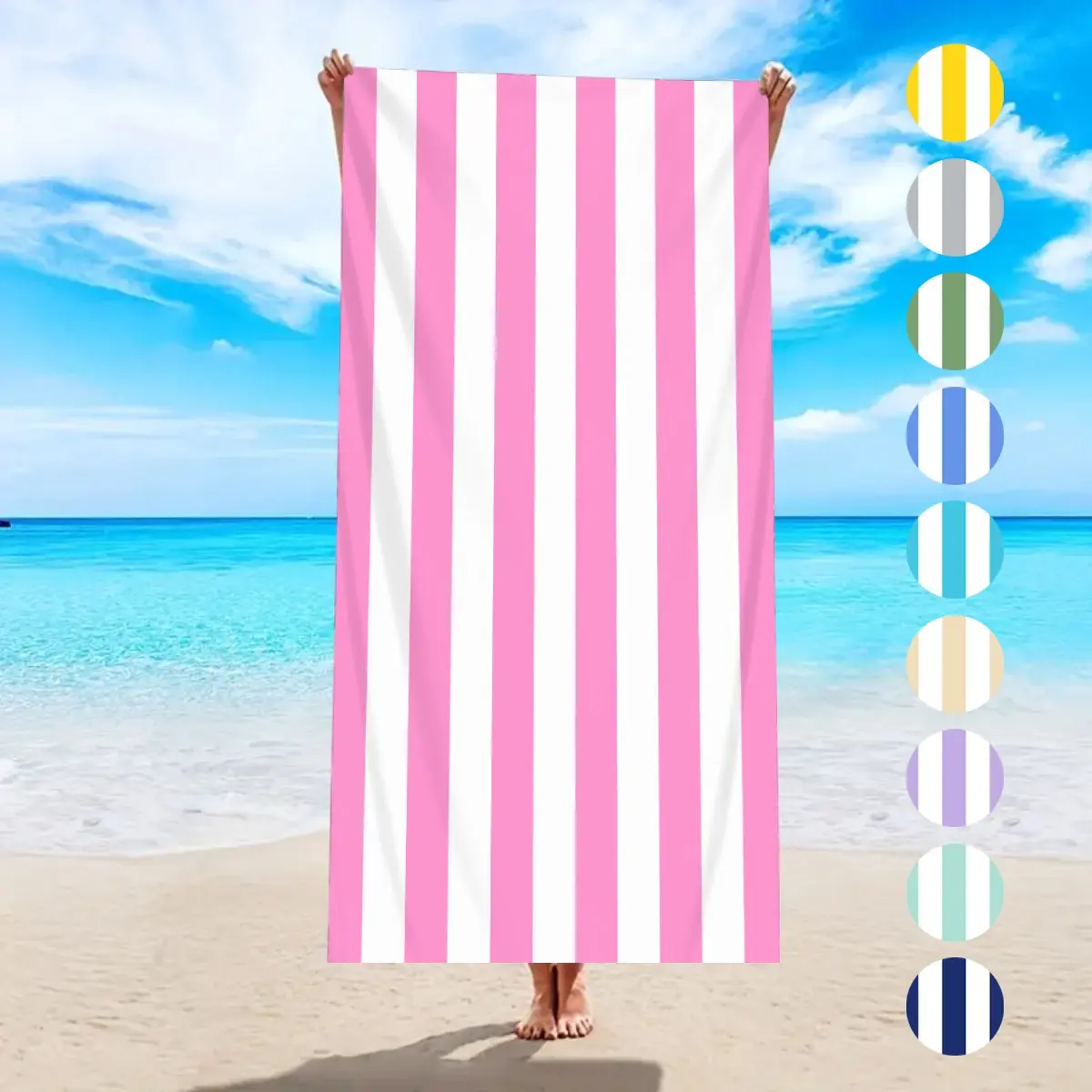 1pc colored striped beach towel, ultra-fine fiber soft and comfortable quick drying absorbent beach towel, Striped Pattern Towel, suitable for outdoor sports, swimming, yoga, camping and beach vacation essential beach shawl towel