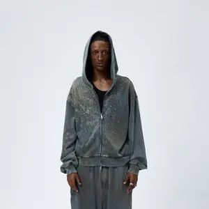 DND4DES Diamond Distressed Zip-Up Hoodie