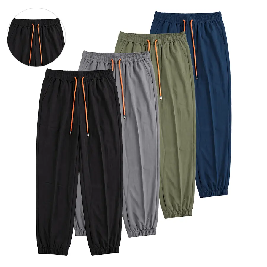 Loose men’s casual pants for everyday wear, high-waisted stretchy drawstring joggers with a breathable ankle cuff design
