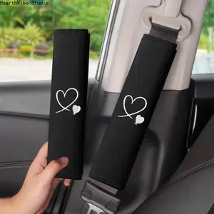 Embroidered Car Seatbelt Shoulder Pads - Soft Protective Car Interior Accessory with Extended Anti-Pinch Design, Fits Most Vehicles, Ideal for Long-Distance Travel & Driving