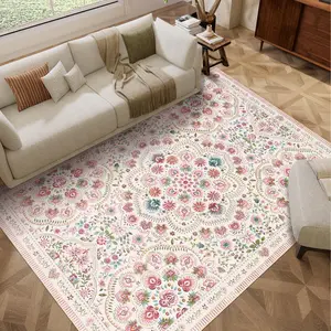Vintage Floral Print Rug Ultra-thin Soft Non-slip Washable Farmhouse Style Whimsical Nature Rug for Bedrooms Living Rooms Dining Rooms Playrooms Apartments and Offices Anti-Slip TPE Backing Low-Pile Design