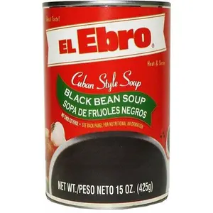 El Ebro Cuban Style Black Bean Soup with Garlic, Onion, and Olive Oil, 15 oz Canned Pantry Food for Cuban Cooking