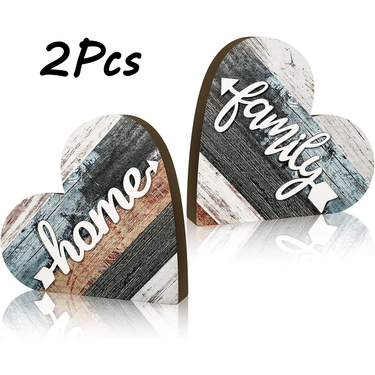2 Pcs Grateful & Blessed Wooden Heart Signs, Lightweight Sturdy Rustic Farmhouse Table Centerpieces, Handcrafted Shelf Decor with Inspirational Message, Housewarming Anniversary Holiday Gift for Living Room