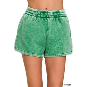 Zenana Acid Washed Elastic Waistband Dolphin Shorts