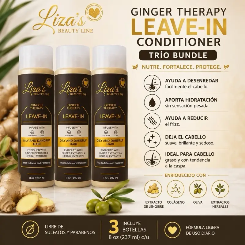 Liza’s Beauty Line Ginger Therapy Live-In Trio Bundle Haircare Set - Daily Hydrating, Restorative Conditioner for Hair Care Needs