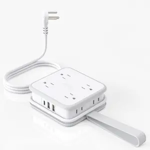 NTONPOWER Flat Plug Power Strip - 8 Widely Outlets with 3 USB (1 USB C), 3 Side Outlet Extender, 5 ft/6 FT/10 FT Extension Cord, Wall Mount, Overload Protection, Compact Power Strip for Home Office Dorm Room