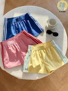 3-Pack American Retro Colorblock Striped Shorts, Summer Quick-Dry Loose Fit, Women's Casual Workout Pants for Fitness Running