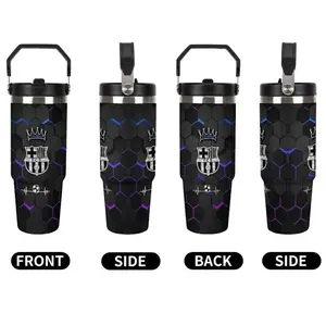 30oz Insulated Tumbler, Barca Soccer Team Crest & Hex Design, Double Wall Vacuum Leakproof Cup, Stainless Steel, Game Day Travel Use, Top Gift for Football Fans Water Bottles