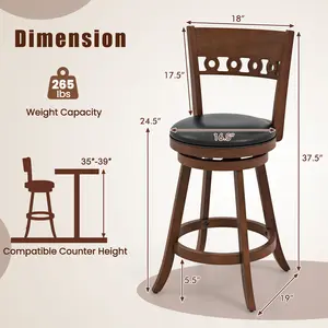 COSTWAY - Set of 2 Swivel Bar Stools with Rubber Wood Frame-24.5 inches