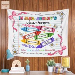 Teacher Classroom Tapestry, Back To School Gift, Teacher Gift, First Day Of School Custom Teacher Name Tapestry, Welcome to Classroom Decor
