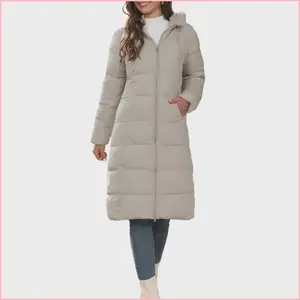 WKDE Women Ladies Girls Long Puffer Jacket Winter Warm Quilted Coat Long Sleeve Zip Up Outwear with Hood Casual Womenswear